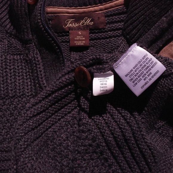 Y2K Tasso Elba Textured Knit Sweater Unisex Men's -S Ribbed Mock Neck Zip Grey - Picture 9 of 11